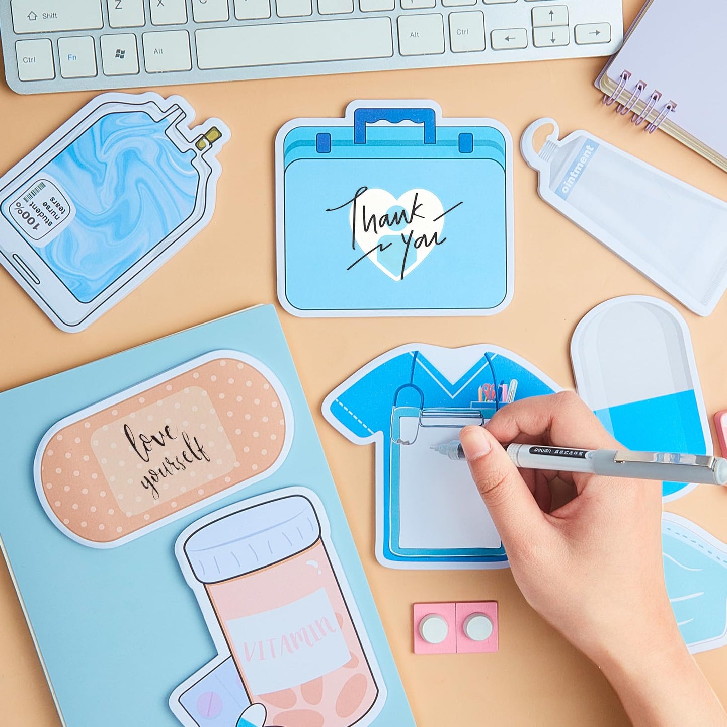 8 Pack Mini Funny Nurse Sticky Notes Nursing Student Essentials School Gifts Stationary Sticky Notes Booklet Self Stick Pads for Hospital School Supplies