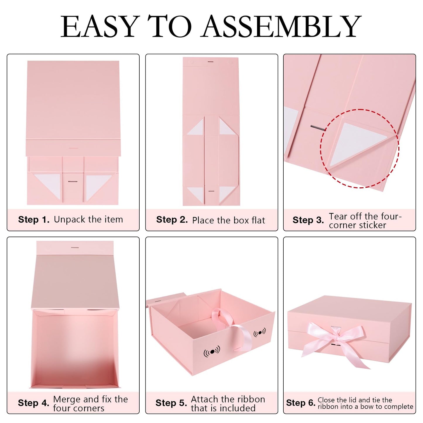 LFBOX Pink Gift Box with Ribbon Magnetic Lids 10.2x9x3.74 in, Christmas Gift Boxes Bridesmaid Groomsman Proposal Boxes, Wedding Storage Box 5 Pack