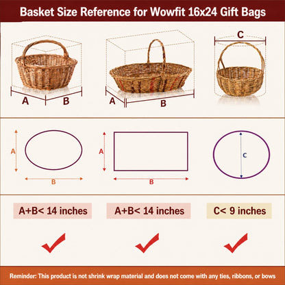 Wowfit 10 CT 16x24 Inch Clear Cellophane Gift Bags – Cello Bags for Gift Baskets, Raffle Prizes, Easter, Baby Shower, Bridal Shower & Holidays | Food Safe, No Gusset (Ribbon Not Included)