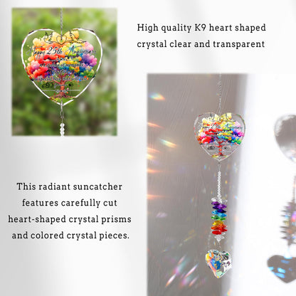 25th Anniversary Suncatcher Gifts for Couples, Wife, 25 Years of Marriage Crystal Hanging Heart Rainbow Maker Keepsake Home Garden Decor