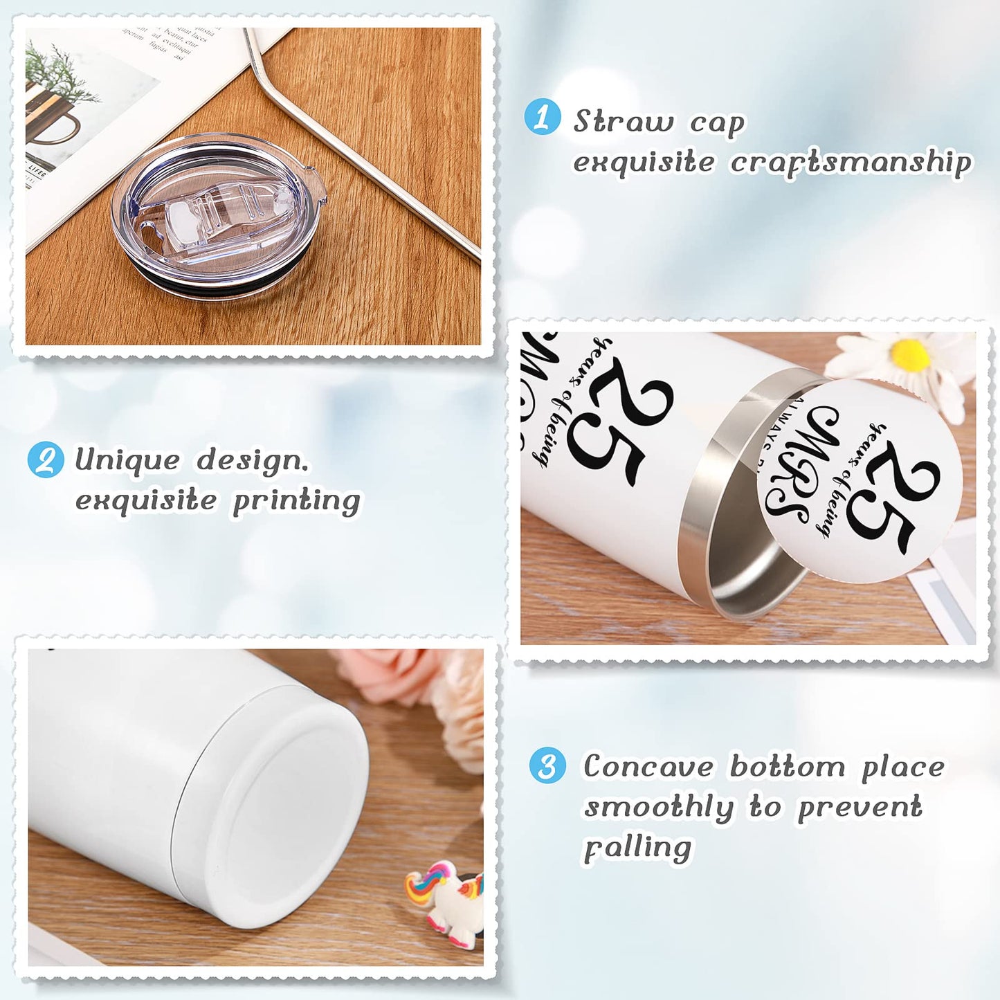 Cunhill 2 Pcs Mr. Right Mrs. Always Right Travel Tumbler Set 20 oz Wedding Engagement Anniversary Travel Mug for Husband Wife Newlywed Couples Bride Groom Anniversary(25th Tumbler)