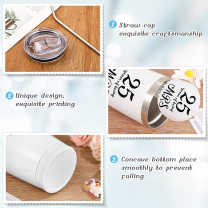 Cunhill 2 Pcs Mr. Right Mrs. Always Right Travel Tumbler Set 20 oz Wedding Engagement Anniversary Travel Mug for Husband Wife Newlywed Couples Bride Groom Anniversary(25th Tumbler)