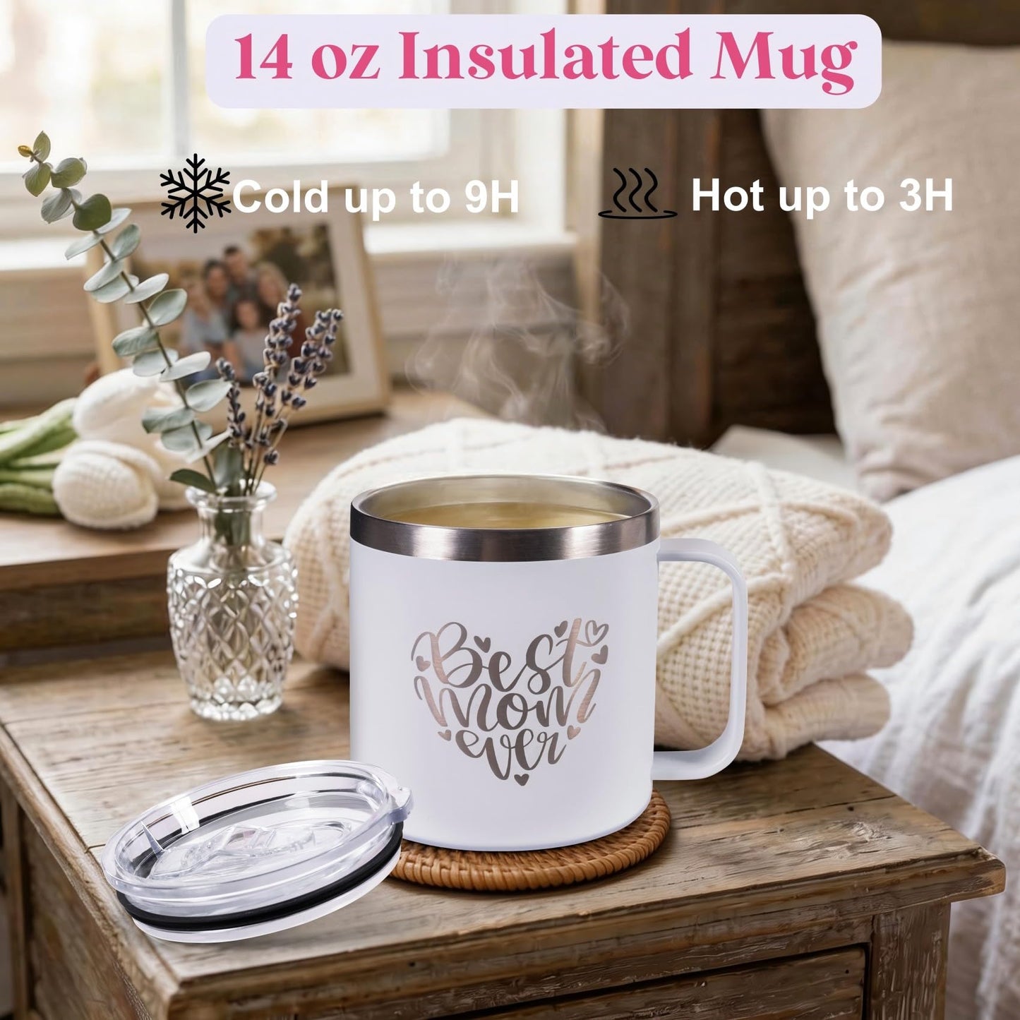 Mothers Day Gifts for Mom from Daughter Son Child, Mother Day Gift Basket for Stepmom, Mother-in-Law, Best Mom Ever Gift Box Set with Blanket Coffee Mug Socks Crochet Tulips Flower