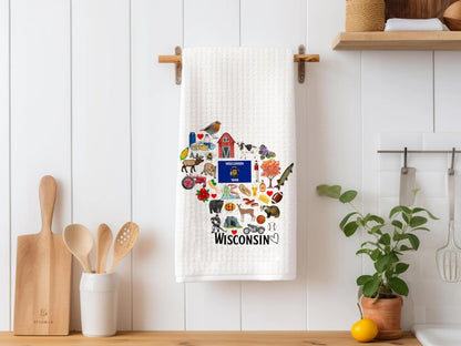 Wisconsin State Map Kitchen Towel, U.S. State Souvenir Tea Towel, Multi-Purpose Towel, Soft & Absorbent Kitchen Towel, Towel for Wisconsin Lovers, Travel Wisconsin Souvenir