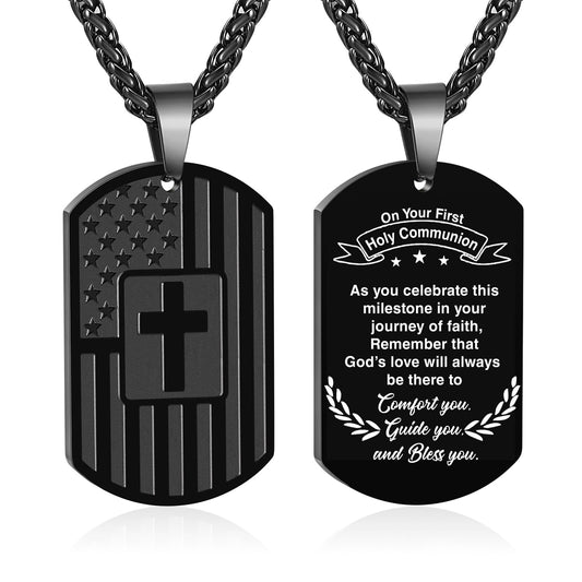 Zocomi To My Son Dad Brother Husband Grandson Grandpa Boyfriend Man Dog Tag Cross Necklace Christian American Flag Birthday Graduation Gifts Jewelry for Men Boys
