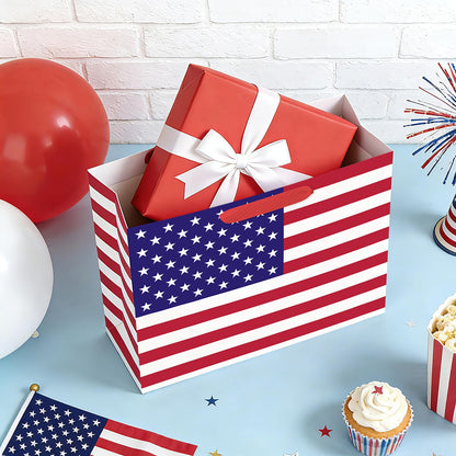 WRAPAHOLIC 13" Large USA Flag Patriotic Gift Bag with Tissue Paper - American Flags 4th of July Gift Bags for Independence Day, Memorial Day and Patriotic Shower