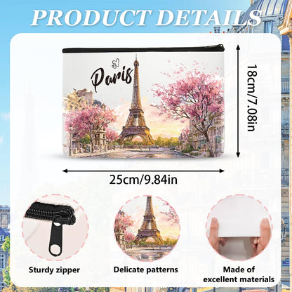 Paris Makeup Bag Gifts for Women, Paris Souvenirs from France, Traval Themed Gifts Set Cosmetic Bag with Bracelet and Keychain, Travel Organizer Toiletry Pouch for Mom Wife Sister Friends