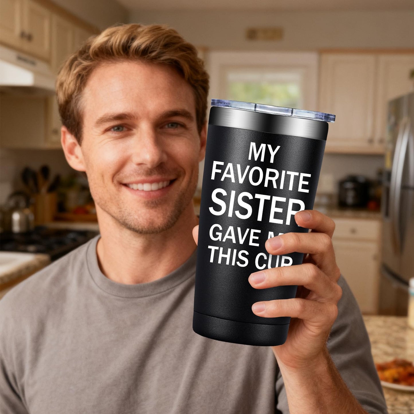 SpenMeta Brother Gifts from Sister - Funny Fathers Day Christmas Birthday Gifts for Brothers Adult - Best Brother Ever Gift - 20oz My Favorite Sister Gave Me This Cup