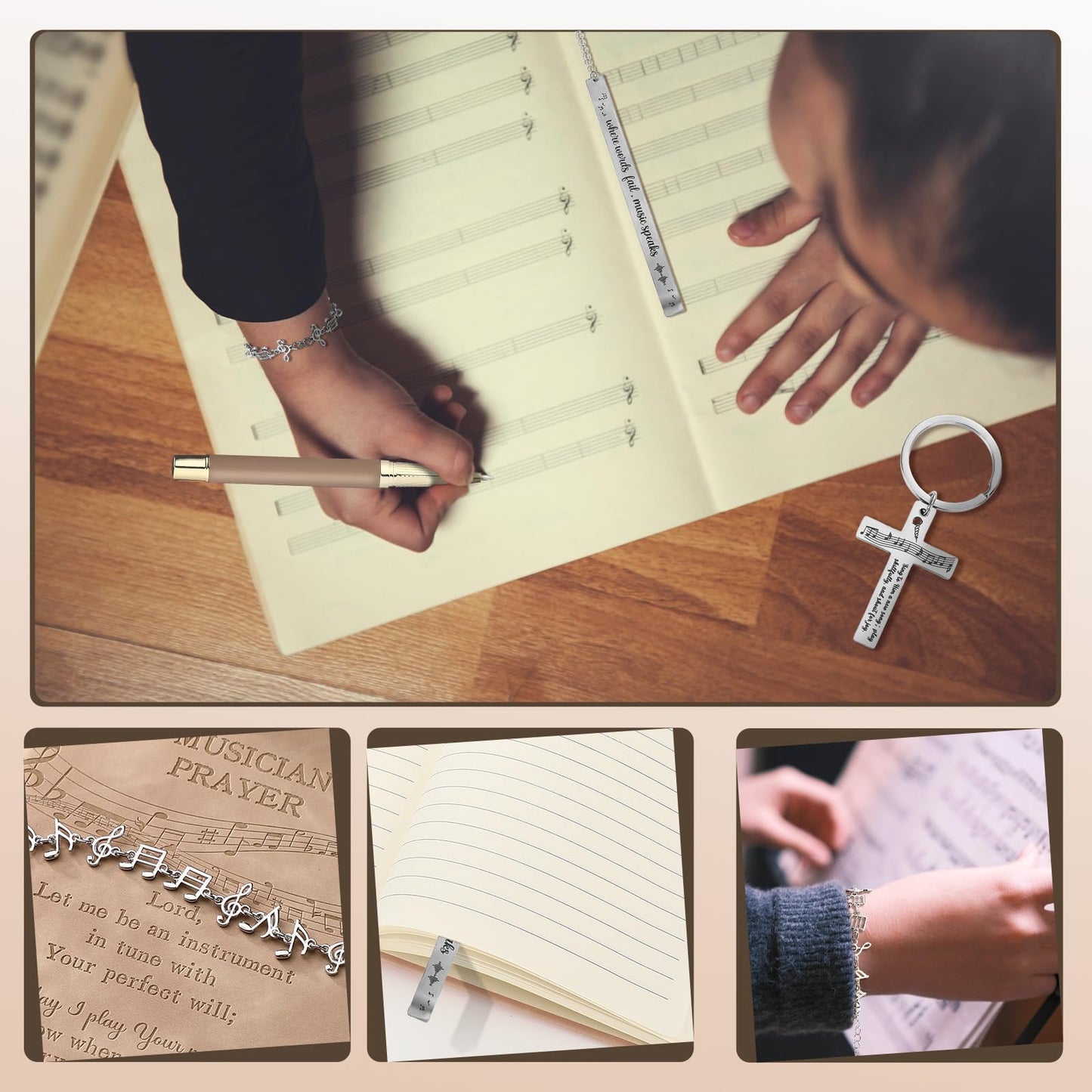 Tisancy 5 Pcs Music Lover Gifts for Women Men Music Teacher Appreciation Gifts Christian Musician Prayer Leather Journal Notebook for Musician Choir Singer Teacher Birthday(Khaki)