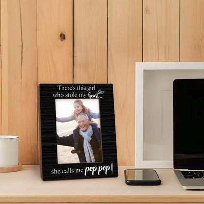 Pop Pop Gifts Picture Frame 5x7, Grandpa Photo Frame, Fathers Day Christmas Birthday Gifts for PopPop Grandpa, She Calls Me PopPop Black Wooden Picture Photo Frames for Desk Home Room Decor