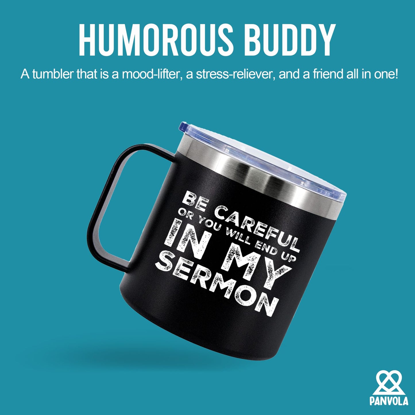 Panvola Be Careful Or You'll End Up In My Sermon Insulated Coffee Mug 14oz With Handle And Lid Pastor Gifts Minister Sarcastic 304 Stainless Steel Vacuum Insulated Tumbler Camping Travel Cup