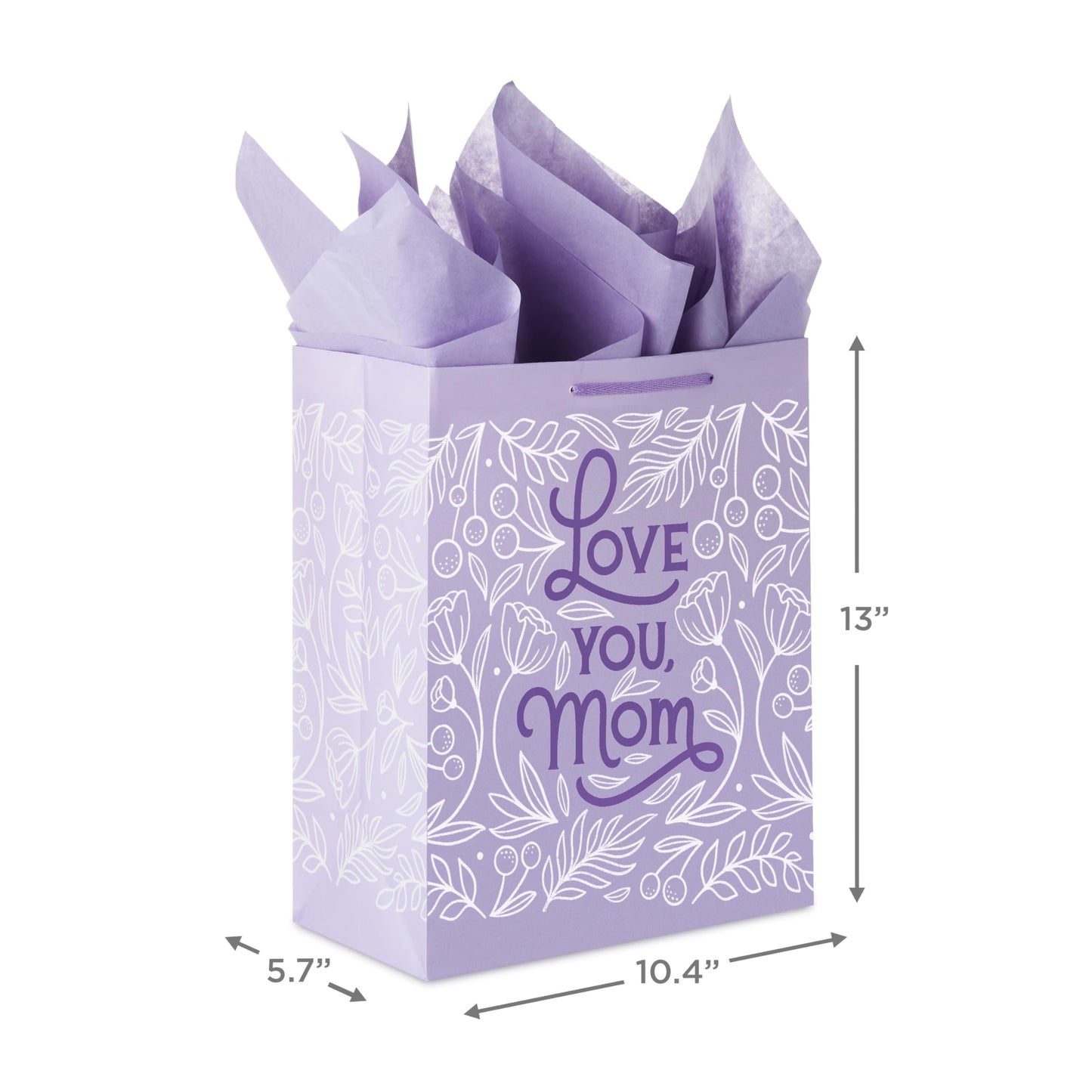 Hallmark 13" Large Mother's Day Gift Bag with Tissue Paper and Card (Love You Mom, Lavender, Modern Flowers)