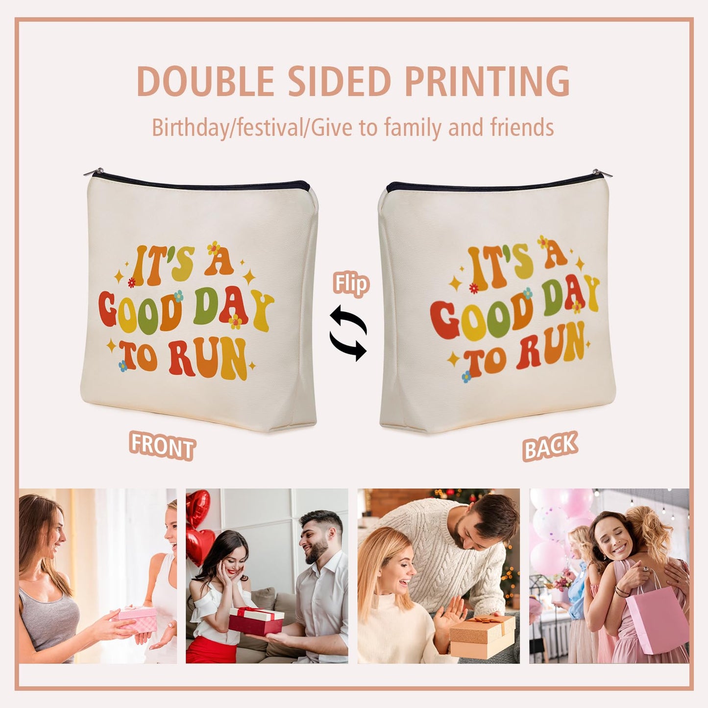 Mom Running Gifts Makeup Bag: Cute Cosmetic & Toiletry Pouch It's a Good Day To Run For Girls & Womens Marathon Runners, Nieces, Girlfriends, Mom.Ideal Sports Gifts for Travel, Birthday.