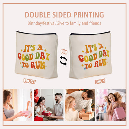 Mom Running Gifts Makeup Bag: Cute Cosmetic & Toiletry Pouch It's a Good Day To Run For Girls & Womens Marathon Runners, Nieces, Girlfriends, Mom.Ideal Sports Gifts for Travel, Birthday.