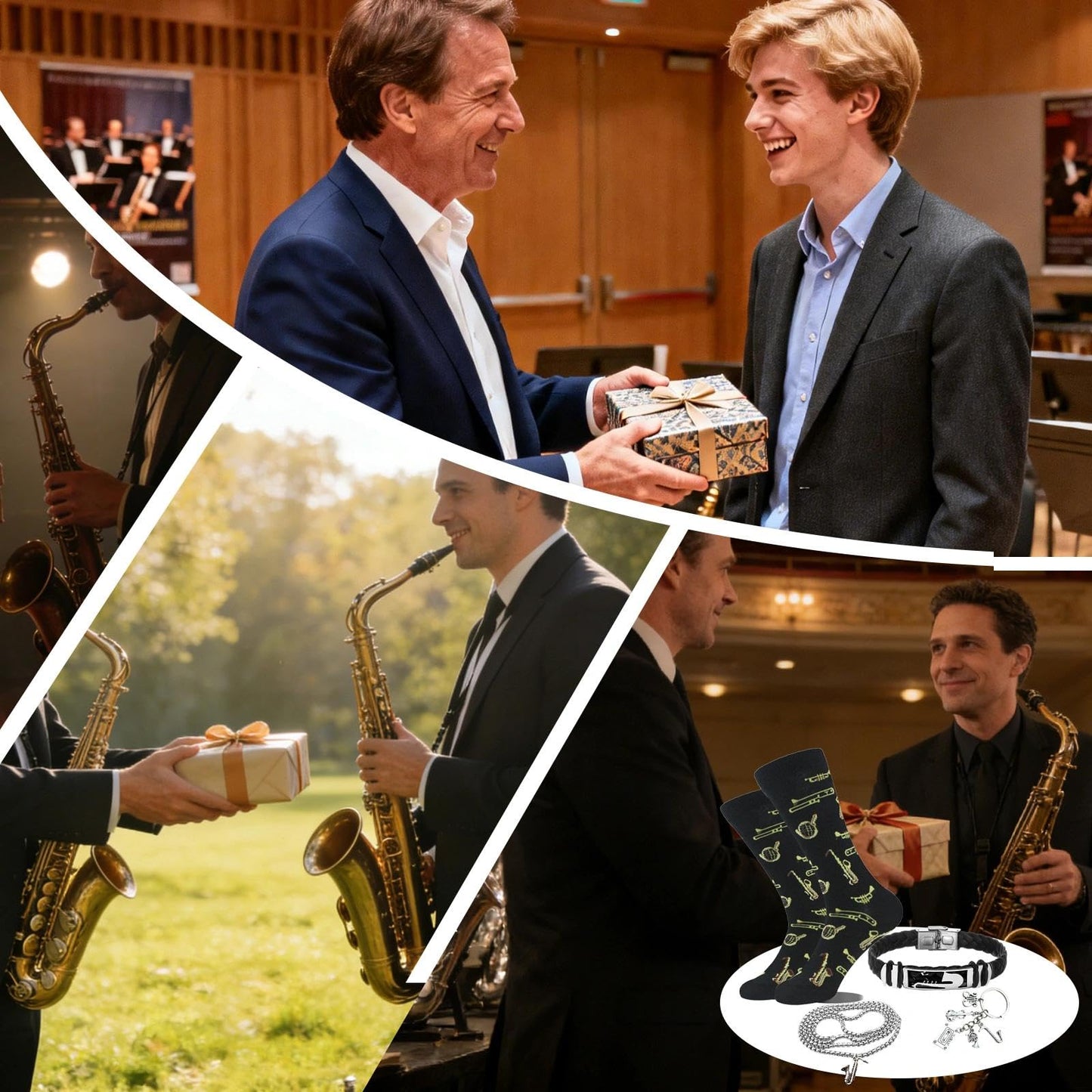 Saxophone Gifts for Men, 4pcs Gift Set for Saxophone Lovers, Music Present Gifts Set With Funny Novelty Socks