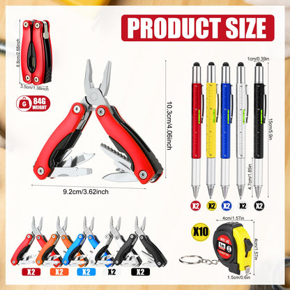 30 Pack Mini Multitool Keychain Bulk for Men, Father Day Church Gifts 10-in-1 Stainless Steel Folding Pliers Pen with Tape Measure Keychain Multitool Tools Bulk for Father's Day Party Favor