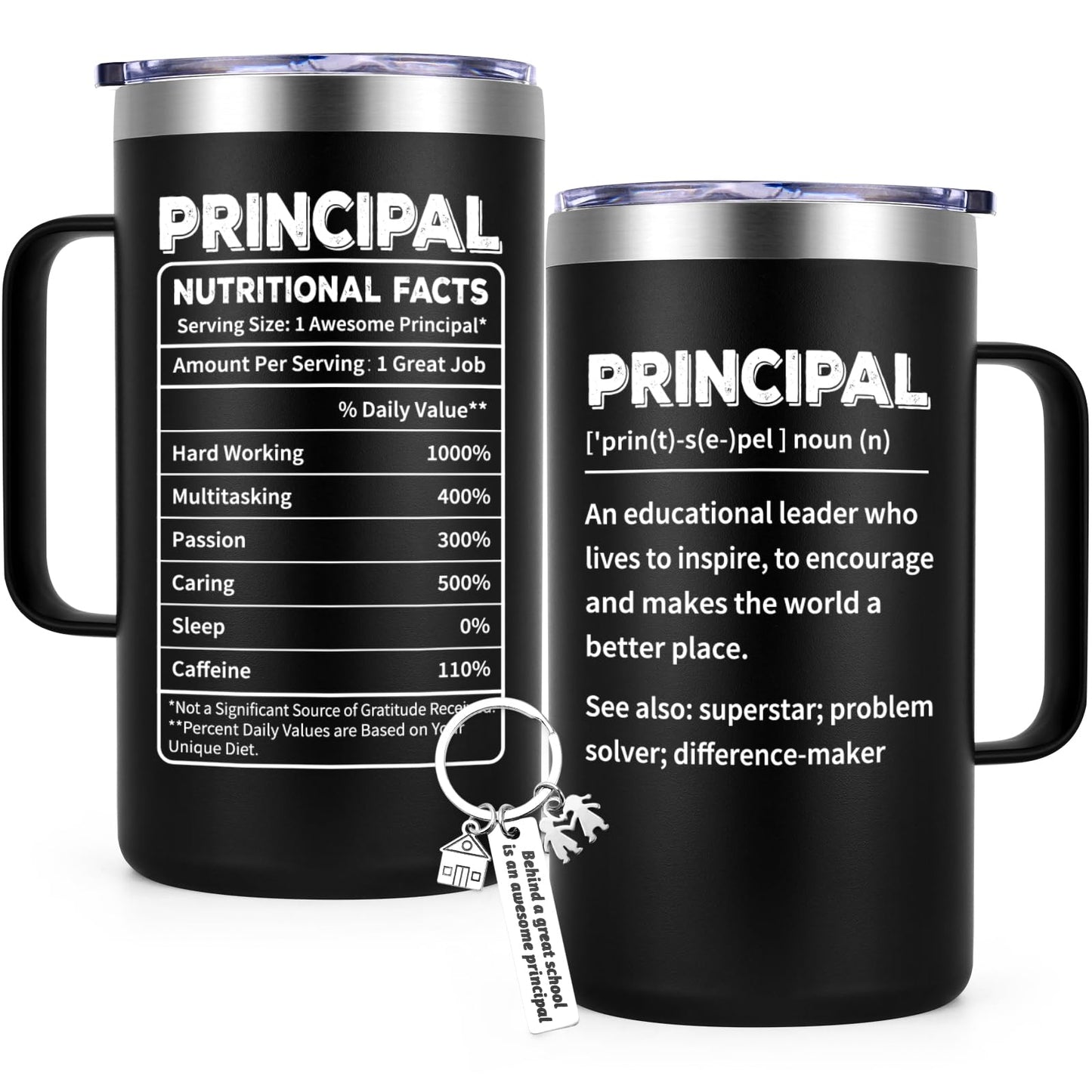 Qtencas Principal Appreciation Gifts for Men, Best Gifts for Principal Day, Principal Nutritional Facts Stainless Steel Coffee Mug, Teacher Appreciation Day(20oz, Black)