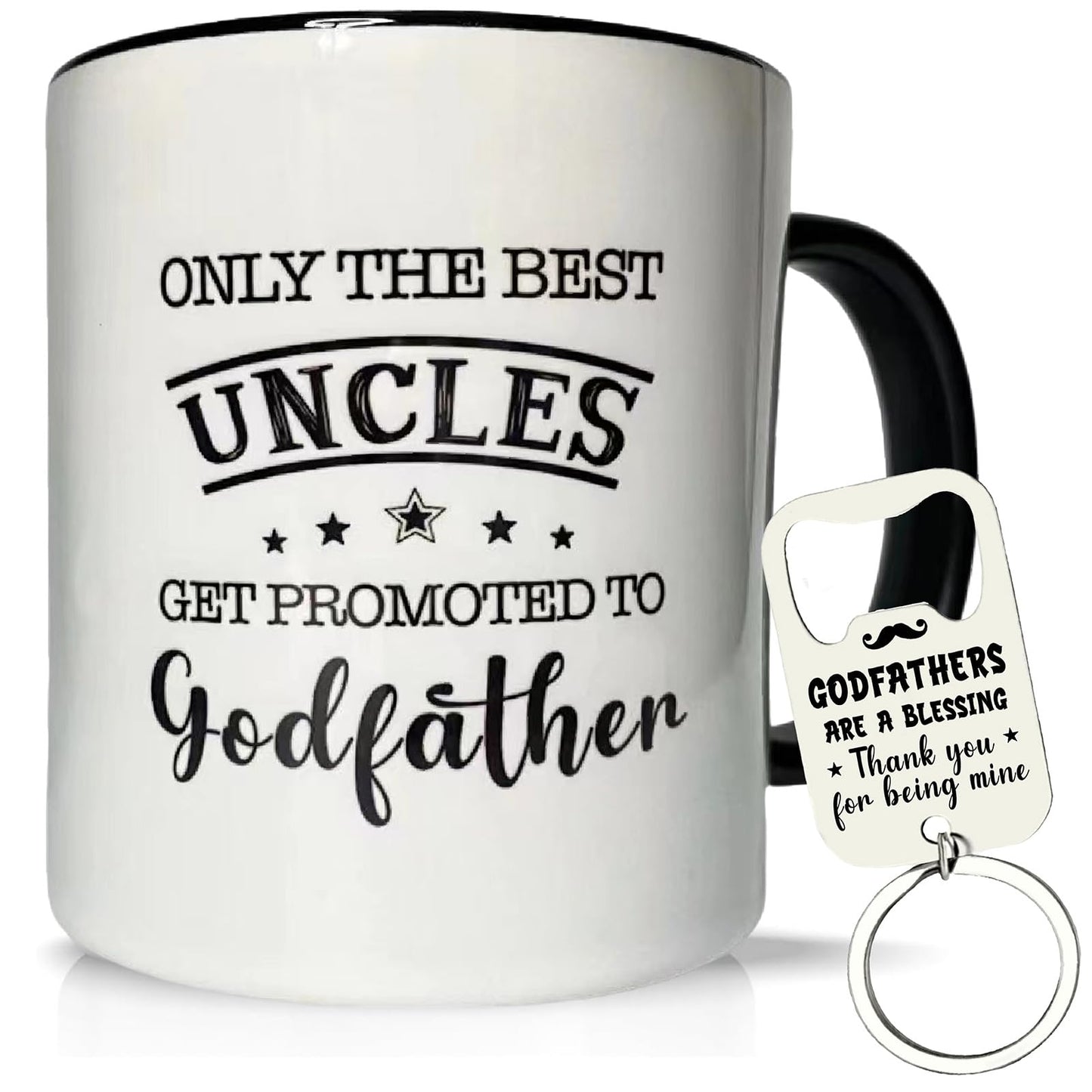 Godfather Mug 11 Ounces Ceramic Coffee Cup with Bottle Opener Keychain, Gift for Godfather Proposal, Birthday, Father’s Day, Christmas from Godchild