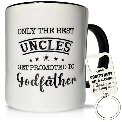 Godfather Mug 11 Ounces Ceramic Coffee Cup with Bottle Opener Keychain, Gift for Godfather Proposal, Birthday, Father’s Day, Christmas from Godchild