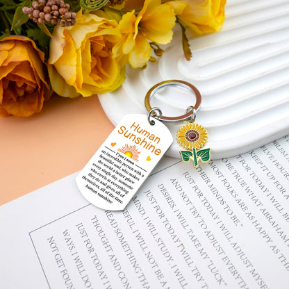 Human Sunshine Gifts for Women Sunflower Keychain Thank You Appreciation Valentines Day Gifts for Coworkers Leader Teacher Mental Health Gift Ideas Motivational Sunflower Gift for Women