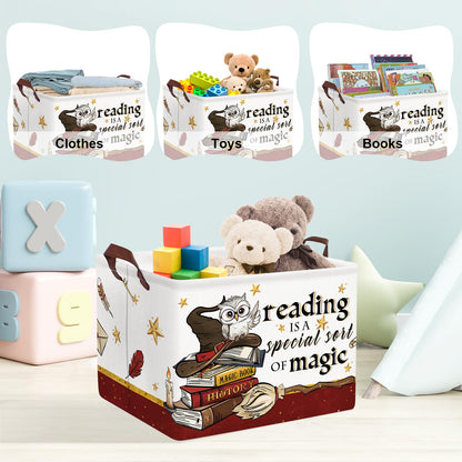 Clastyle Magic Nursery Decor Baby Gift Basket Kid Large Feather Hat Book Shelf Basket Broomstick Collapsible Rectangle Clothes Toy Bin,Wand Owl,40 * 30 * 30 cm