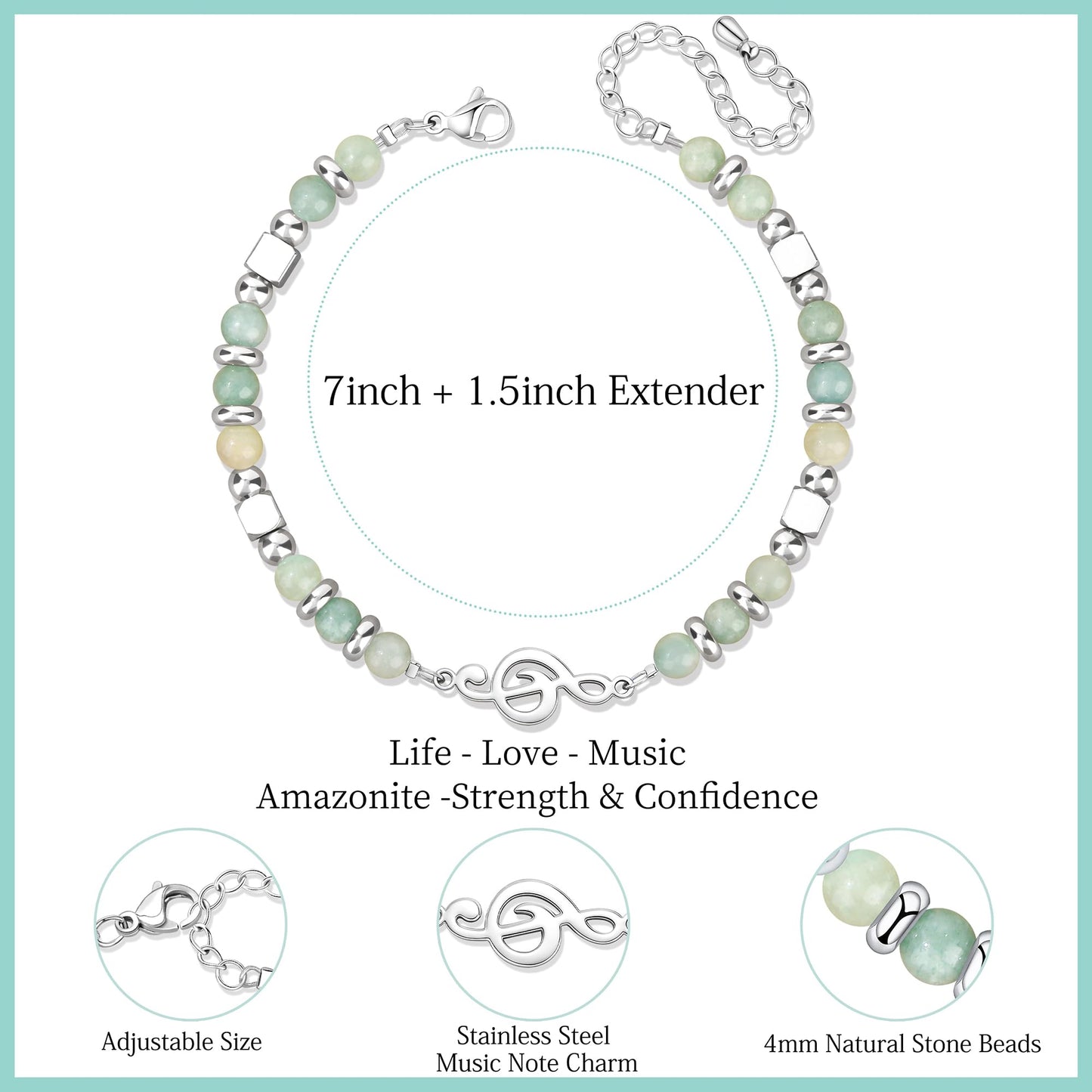 JoycuFF 𝗚𝗶𝗳𝘁𝘀 𝗳𝗼𝗿 𝗪𝗼𝗺𝗲𝗻 𝗠𝗼𝗼𝗻𝘀𝘁𝗼𝗻𝗲 𝗕𝗿𝗮𝗰𝗲𝗹𝗲𝘁 Amazonite Colorful Imperial Jasper Stainless Steel Beads Bracelets, Graduation Christmas Valentines Mothers Day Birthday Gifts