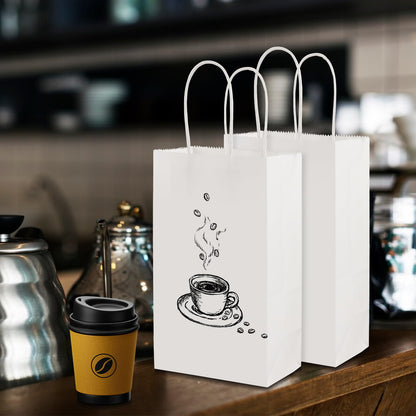 XPCARE 100Pcs Paper Gift Bags 5.25x3.25x8.25'', Small Paper Bags with Handles Bulk, Kraft Paper for Birthday Party Favors, Shopping, Retail White