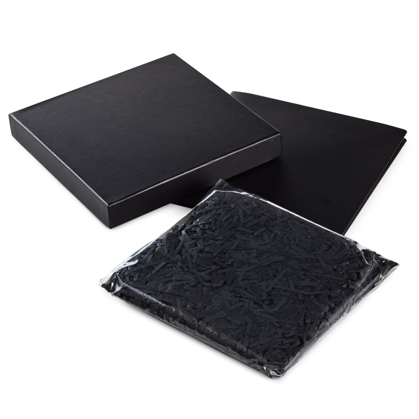 Hallmark Medium Gift Box with Lid and Shredded Paper Fill (Black 7 inch Box) for Weddings, Graduations, Birthdays, Father's Day, Groomsmen Gifts, All Occasion