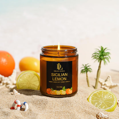 Sicilian Lemon Candles, 7oz Sicilian Lemon Scented Candle, Natural Soy Candles for Home Scented, Long Lasting with 50 Hour Burn Time, Gifts for Men Women
