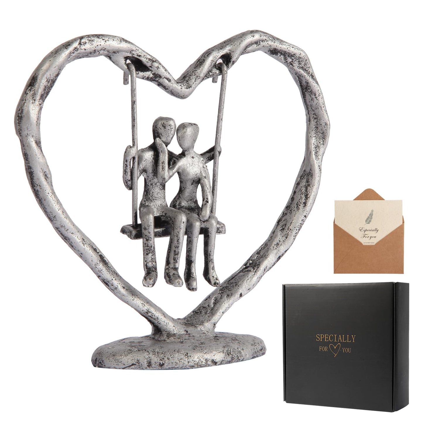 25th/Silver Anniversary Wedding Gifts for Wife/Her/Him,Valentine's Day/Birthday/Wedding Gifts for Couples,Heart Sculpture/Figurine,Handcrafted Antique Silver Metal Couple Statue Decor
