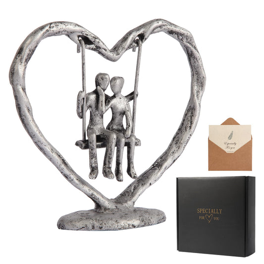 25th/Silver Anniversary Wedding Gifts for Wife/Her/Him,Valentine's Day/Birthday/Wedding Gifts for Couples,Heart Sculpture/Figurine,Handcrafted Antique Silver Metal Couple Statue Decor