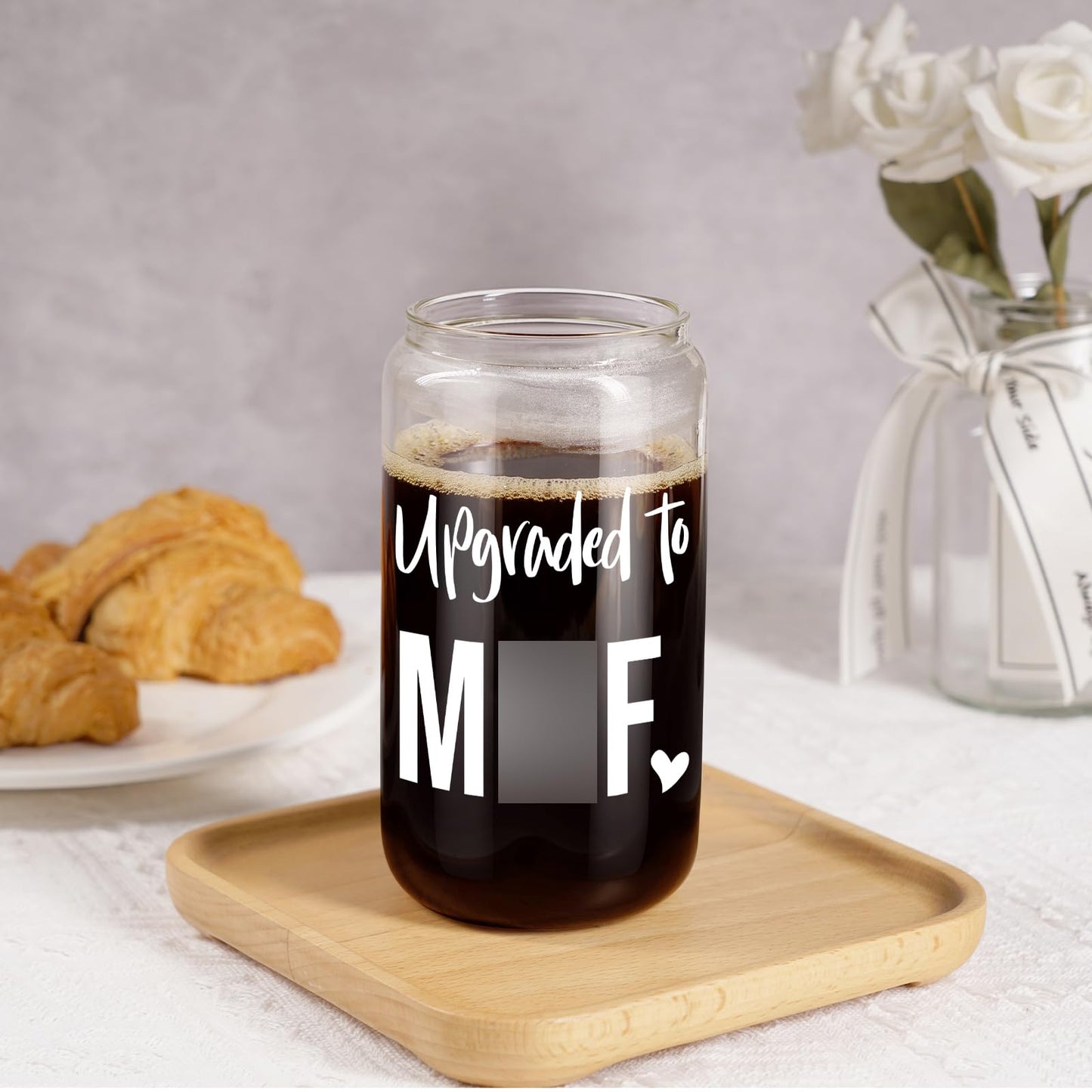 Fairy's Gift New Mom 16 oz Glass Cup w/Lid Straw, Funny New Mom Gifts for Women, Mothers Day, Birthday, Postpartum, Pregnancy Gifts for Expecting Mommy, Pregnant Women, Mother to Be, First Time Mommy