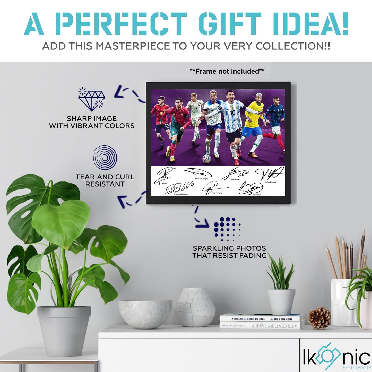 Ikonic Fotohaus Cristiano Ronaldo Lionel Messi Neymar Jr Kane Pedri Mbape Signed Photo Autograph Print Wall Art Home Decor