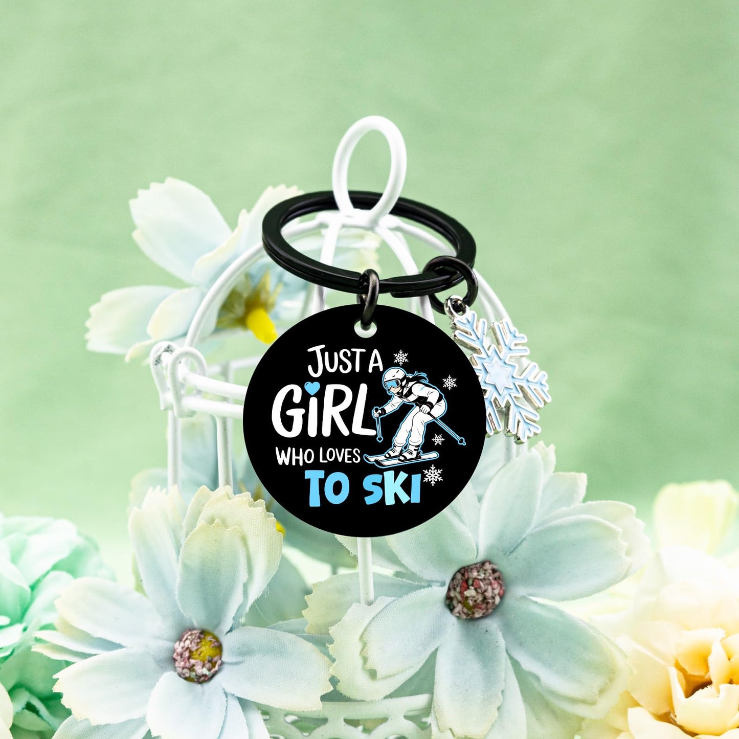 Ski Gifts for Women Skiing Accessories Best Gifts for Skiers Snowboarding Gift for Girls Friends Sister Daughter Coworker Birthday Gift Ideas Funny Keychain for Girls Just A Girl Who Loves to Ski