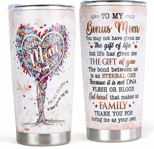 Gifts For Bonus Mom From Son, Daughter - Best Bonus, Step Mom Ever Gifts - 20oz Tumbler w/Straw & Keychain - Christmas, Birthday, Mothers Day Gift For Stepmom, Mother in law, Boyfriend Mother