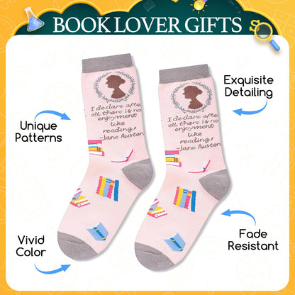 HAPPYPOP Funny Readig Socks for Women - Math Jane Book Gifts, Pencil Library Card Gifts