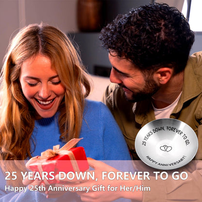 25 Year Anniversary Decorations Gifts for Wife Husband Couple 25th Wedding Anniversary Silver Gifts for Women Men Parents Happy 25th anniversary 4" Ring Holder Dish Jewelry Tray Christmas Valentines