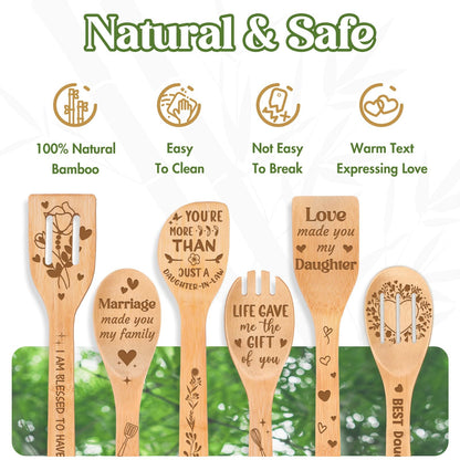 Mothers Day Gifts for Daughter in Law - Daughter in Law Themed Bamboo Spoons Set, Daughter in Law Birthday Gifts with Engraved Quotes, Idea Kitchen Spoons, Daughter in Law Birthday Gifts