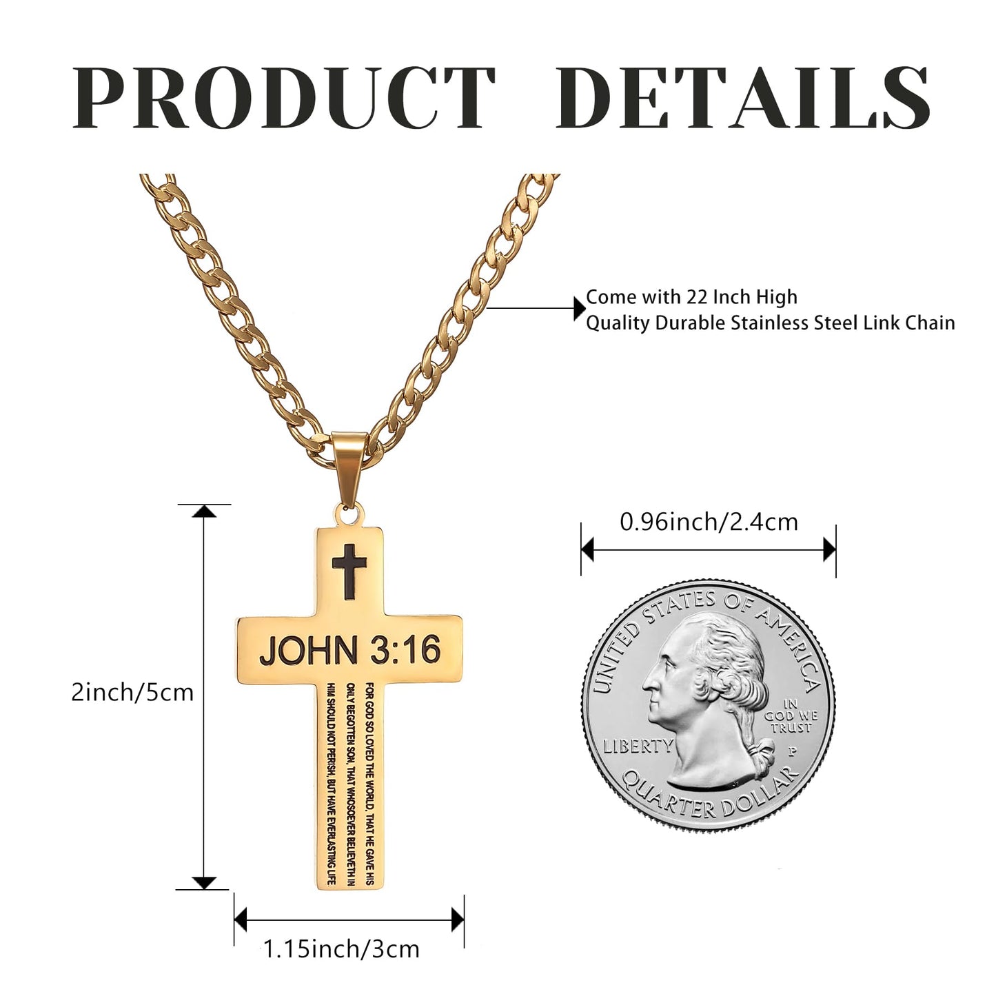 SKQIR Cross Necklace for Men with Bible Verse, Christian Religious Scripture First Communion Cross Chain Pendant for Boys Jewelry Easter Basket Essentials Stuffers Graduation Gifts