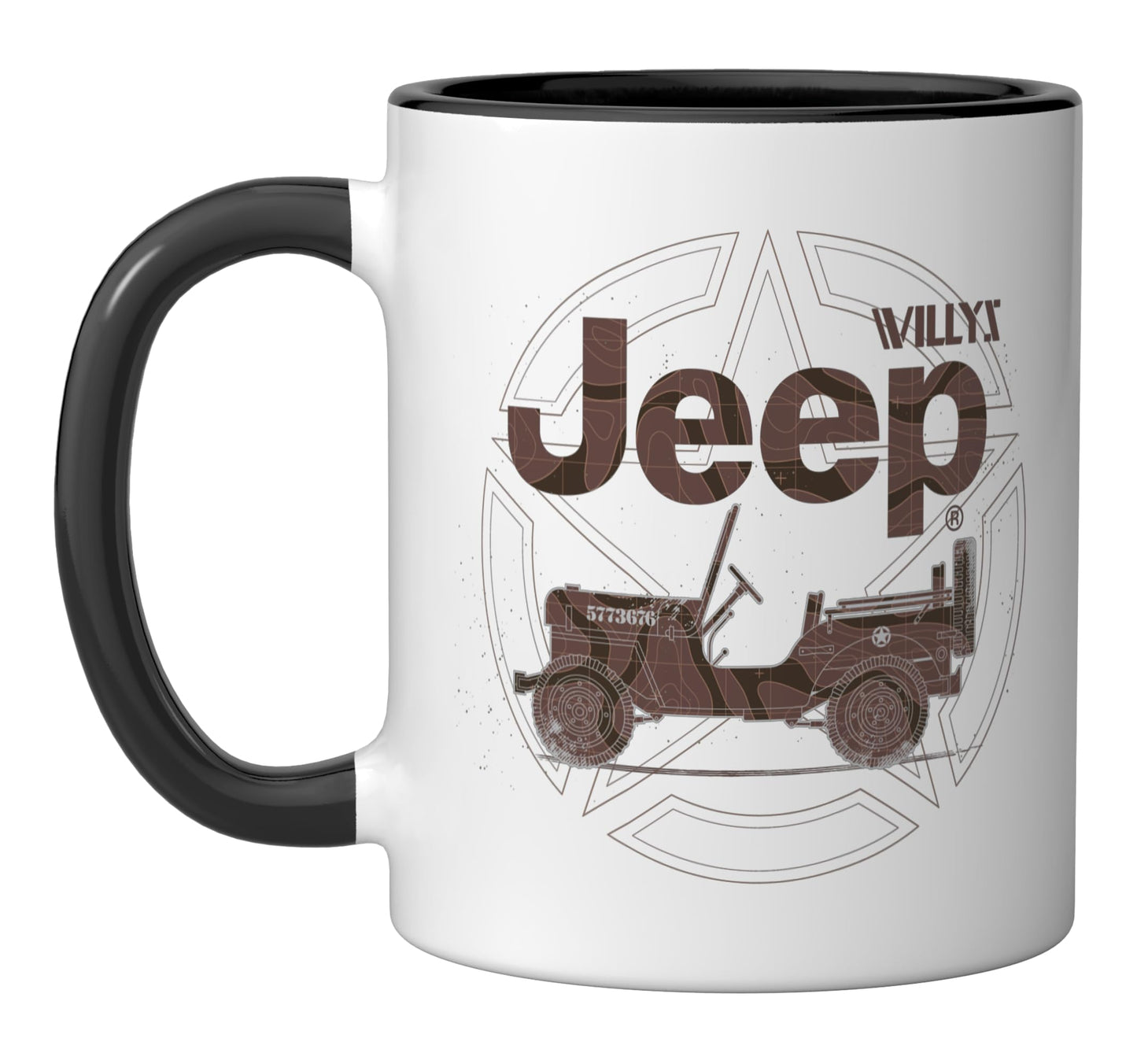 Jeep Willys Vintage Star Ceramic Mug, Black/White