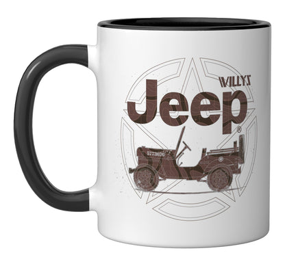 Jeep Willys Vintage Star Ceramic Mug, Black/White