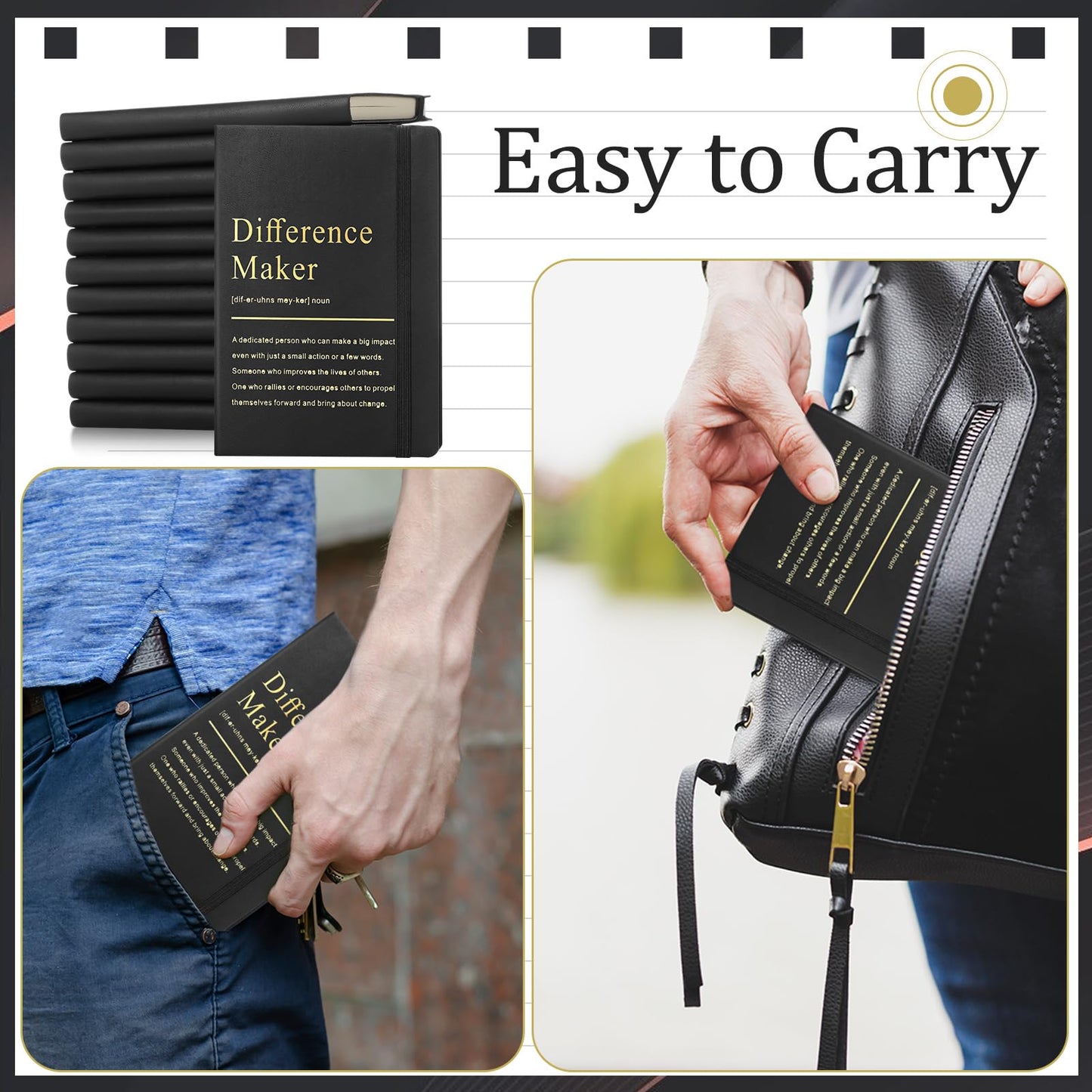 Chiisong 24 Pcs Employee Appreciation Gifts A6 Small Leather Journals Bulk Inspirational Different Maker Notebook Thank You Gift for Women Leadership Coworker Team Staff Christmas (Black)