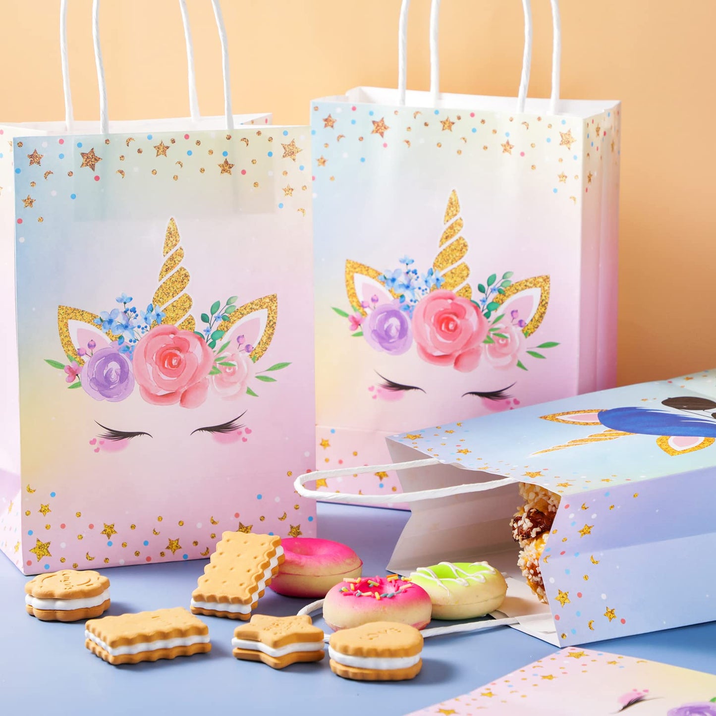 Gersoniel 16 Pcs Unicorn Party Favor Bags with Handles Unicorn Gift Goodie Treat Bags for Birthday Party Favors Supplies(For Girls and Boys, 8.27 x 5.9 x 3.15 Inch)