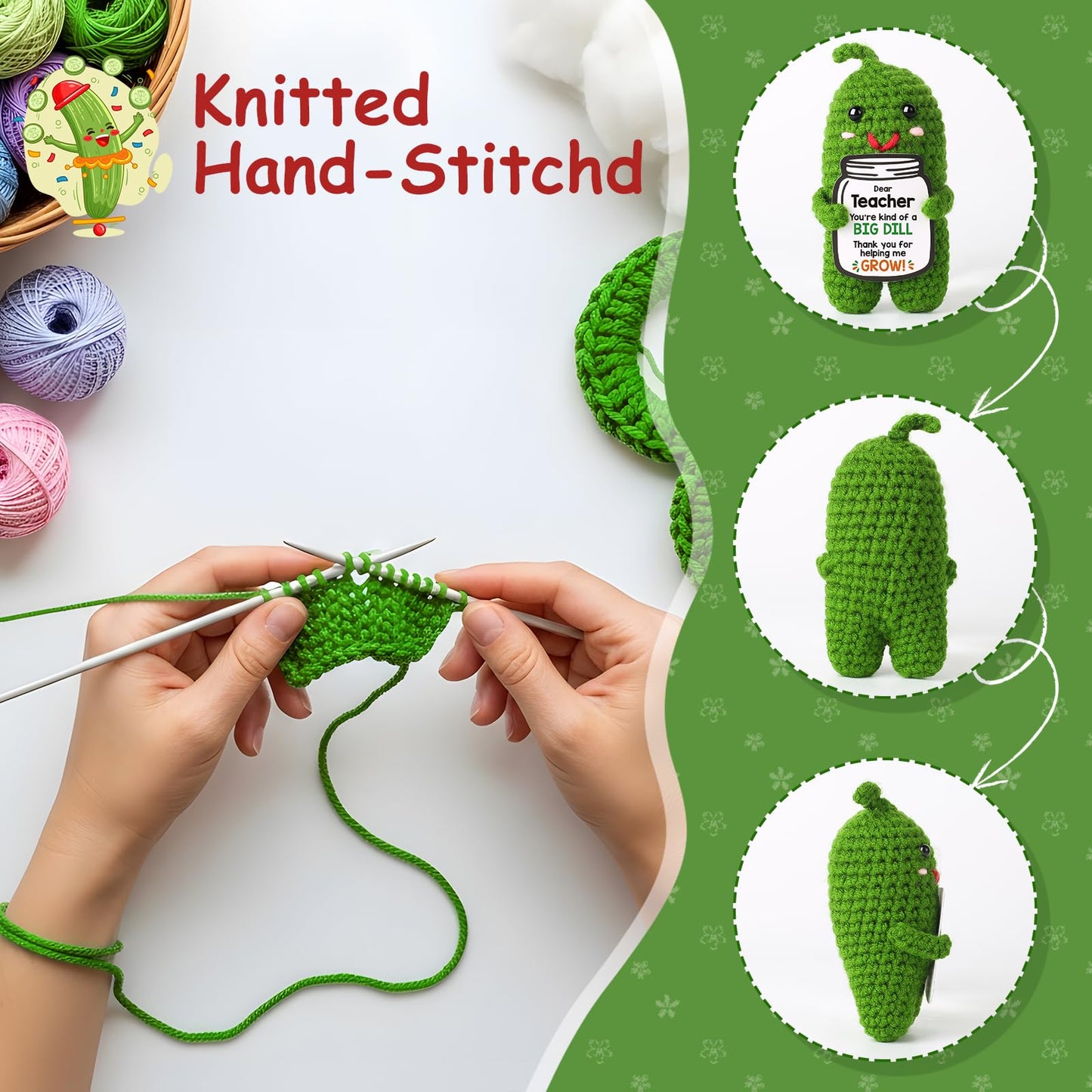 MAMAGIFTREE Teacher Appreciation Gifts- Unique Thank You Gift for Daycare Kindergarten Preschool Teachers Women, Funny Crochet Pickle Plush End of Year Back to School Gift for Teacher