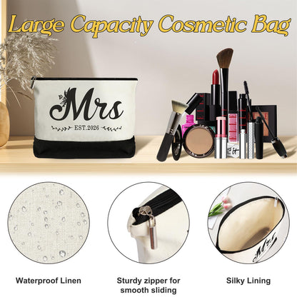 Mrs 2026 Bride Canvas Tote Bag with Makeup Bag, Wedding Gifts for Bridal Shower Bachelorette Party Engagement Honeymoon, Miss to Mrs, Bride to Be Gifts