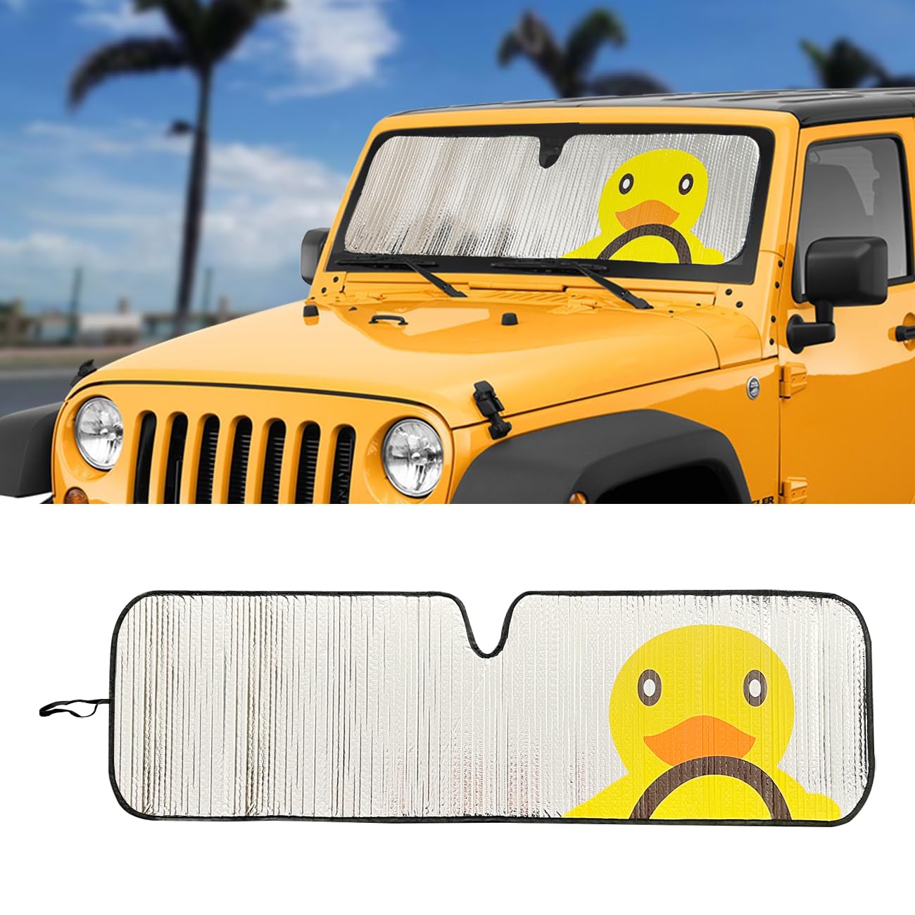 Windshield Sun Shade for Jeep Wrangler JK JKU JL JLU1997-2024,Window Sun Visor for UV Rays & Heat Protection,Duck Windshield Sunshade