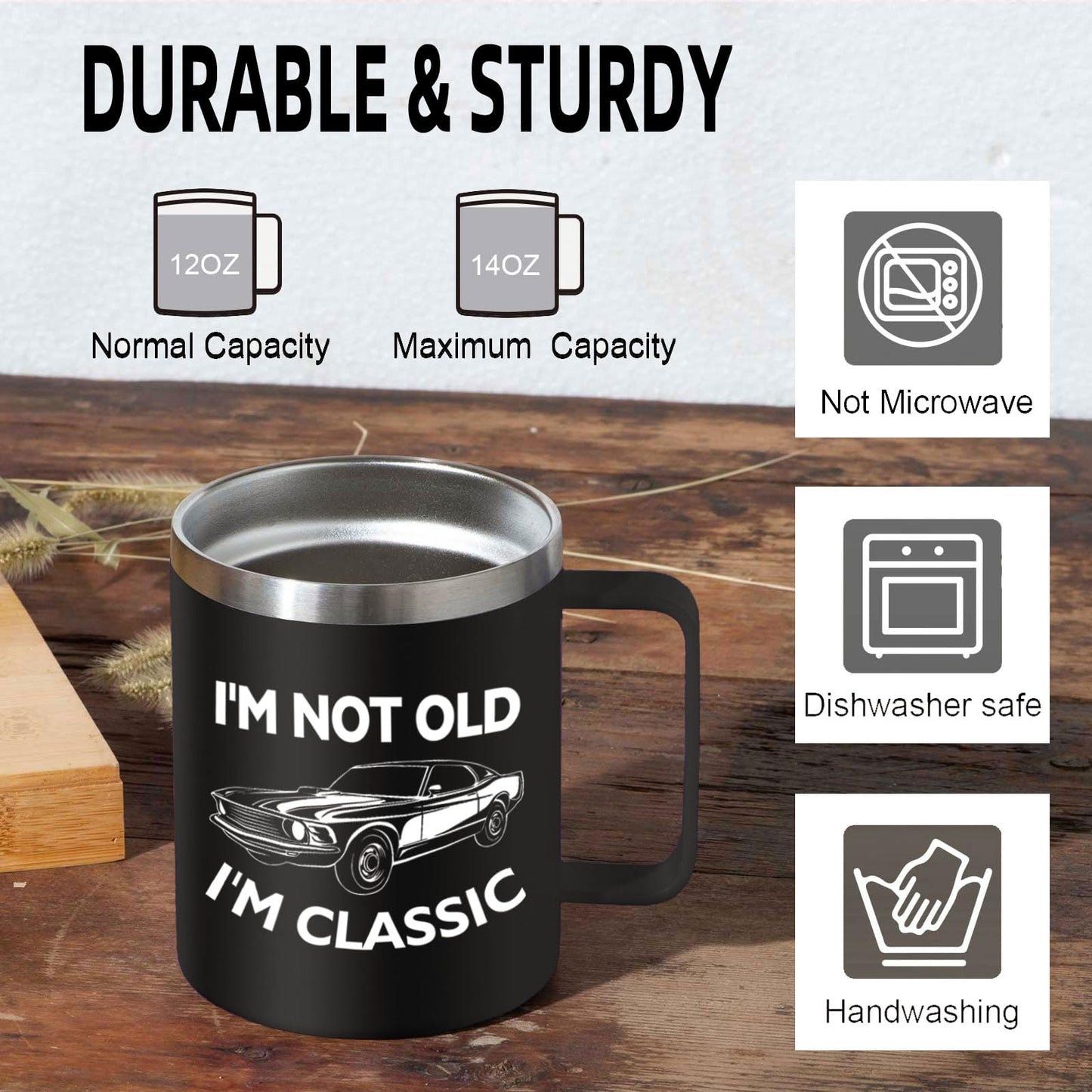 Abledn Birthday Gifts for Men - I'm Not Old I'm Classic Coffee Mug - Christmas Birthday Gifts for Men, Dad, Grandpa, Him, Husband (14oz, Black)