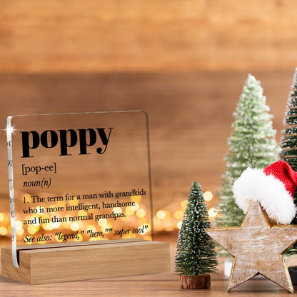 Gifts for Grandpa Poppy, Poppy Definition Gift, Grandfather Gift Ideas, Grandfather Christmas Gifts, Desk Decor Acrylic Sign, 4 x 4 Inches