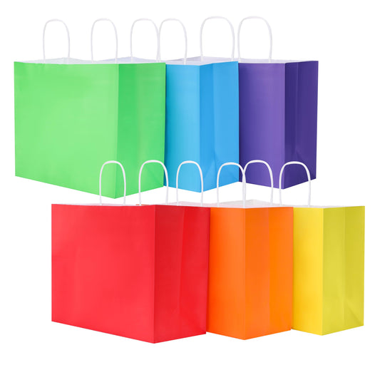 SUNCOLOR Large Paper Gift Bags with Handles, Rainbow Colors, 13x10x5.5 Inch, 24 Pack, for Birthday, Wedding, Shopping