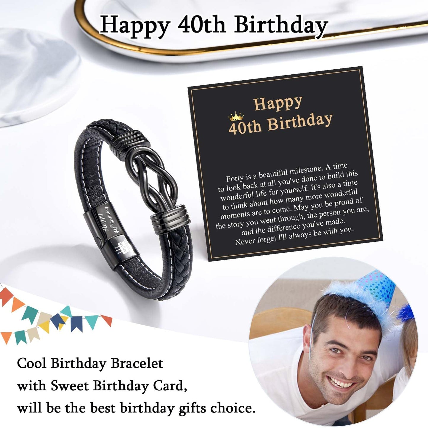 13th 16th 17th 18th 21st Birthday Gifts for Boys Him Male, Happy Birthday Leather Bracelet Gifts for 13 16 18 21 Year Old Boy Male Man Son Grandson Nephew Brother Friend with Sweet Birthday Card